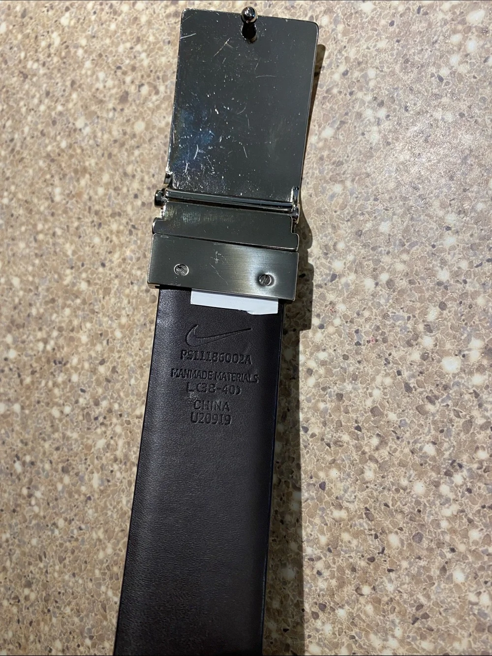 Nike Black and Brown Belt with Textured Silver Buckle